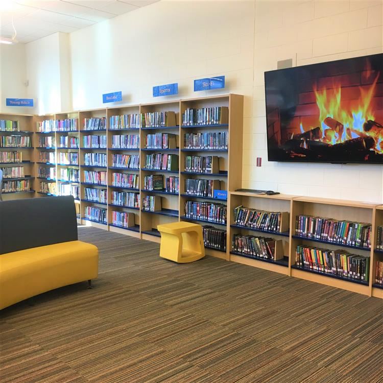 A photograph of a bookshelf and a television